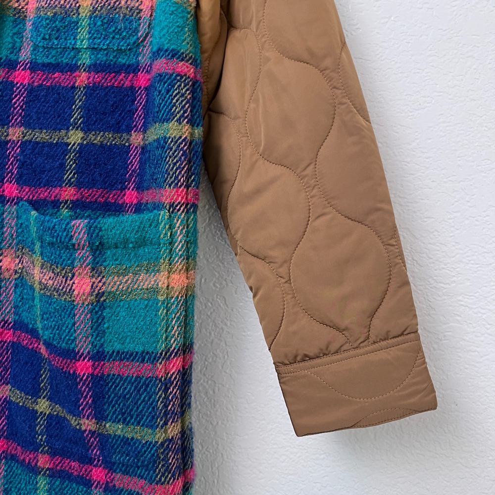 Rare Sundance Hampshire Plaid Long Shacket Jacket Quilted Tan Sleeves Size S - Picture 14 of 16